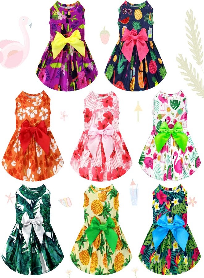 LEIFIDE 8 Pcs Summer Themed Hawaii Dog Dresses Holiday Flamingo Fruit Floral Pattern Pet Skirts Hawaii Puppy Princess Dresses Outfits Bowknot for Girl Dogs Cats Beach(Large) - Image 1